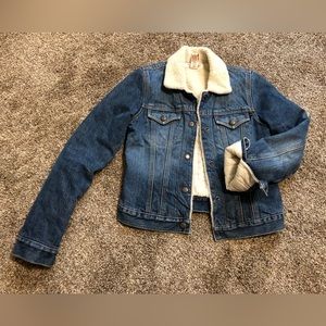 Abercrombie & Fitch Jean Jacket Small Sherpa Lined Denim Long Sleeve Snap XS